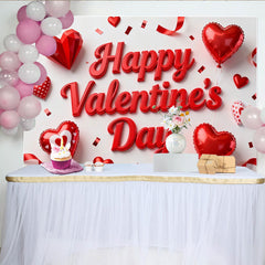 Lofaris Roter 3D Valentinstag Fotohintergrund Herzen Ballons Konfetti Romantische Feier Deko