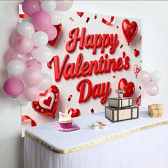 Lofaris Roter 3D Valentinstag Fotohintergrund Herzen Ballons Konfetti Romantische Feier Deko