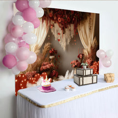 Lofaris Boho Rote Rosen Herzen Fotohintergrund Pampasgras Valentinstag Hochzeit Foto Deko