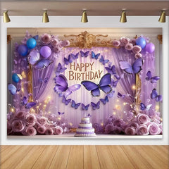 Lofaris Lila Schmetterling Happy Geburtstag Fotohintergrund Rosen Lavendel Ballons Deko