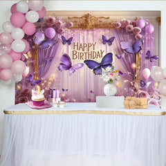 Lofaris Lila Schmetterling Geburtstag Fotohintergrund Rosen Ballons Gold Rahmen Party Deko