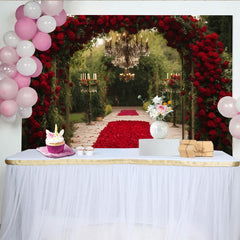 Lofaris Eleganter Roter Rosenbogen Blütenblatt Weg Fotohintergrund Romantische Hochzeit Deko