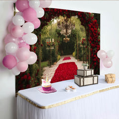 Lofaris Eleganter Roter Rosenbogen Blütenblatt Weg Fotohintergrund Romantische Hochzeit Deko