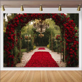 Lofaris Eleganter Roter Rosenbogen Blütenblatt Weg Fotohintergrund Romantische Hochzeit Deko