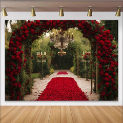 Lofaris Eleganter Roter Rosenbogen Blütenblatt Weg Fotohintergrund Romantische Hochzeit Deko