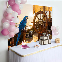 Lofaris Piratenschiff Steuerrad Totenkopf Papagei Schatzkiste Partyhintergrund, für Kindergeburtstage Abenteuerpartys