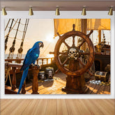 Lofaris Piratenschiff Steuerrad Totenkopf Papagei Schatzkiste Partyhintergrund, für Kindergeburtstage Abenteuerpartys