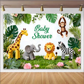 Lofaris Niedlicher Safari-Babyparty-Hintergrund mit Dschungeltieren, grünen Blättern und Blumen, für Jungen und Mädchen