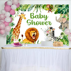 Lofaris Aquarell-Dschungeltiere-Babyparty-Hintergrund, grüne tropische Blätter für Jungen Mädchen, Fotokulisse Neugeborene