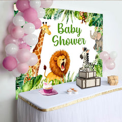 Lofaris Aquarell-Dschungeltiere-Babyparty-Hintergrund, grüne tropische Blätter für Jungen Mädchen, Fotokulisse Neugeborene