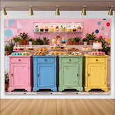 Lofaris Bunter Shabby Chic Desserttisch-Hintergrund, für Geburtstagsfeiern und Babypartys, mit Cupcakes und Makronen