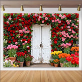 Lofaris Roter und rosa Rosen-Tür-Hintergrund, Frühlingsgarten-Kulisse für Hochzeiten und Partys, rustikale Fotodekoration