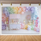 Lofaris Pastell Regenbogen Süßigkeitenstand Geburtstagshintergrund für Mädchen, wunderschöne Partydekoration und Fotokulisse