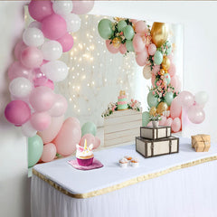 Lofaris Pastellrosa Mintgrün Erster Geburtstag Fotohintergrund mit Ballons, elegante Kulisse für Baby Fotoshooting und Party Dekoration