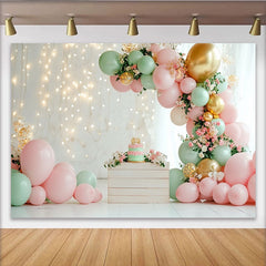 Lofaris Pastellrosa Mintgrün Erster Geburtstag Fotohintergrund mit Ballons, elegante Kulisse für Baby Fotoshooting und Party Dekoration