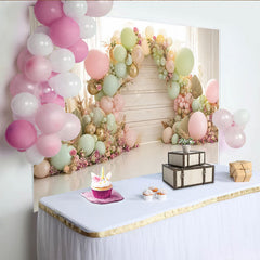 Lofaris Pastellfarbener Babyparty Hintergrund mit Blumen und Luftballons, elegante Fotowand für Fotoshooting und Dekoration