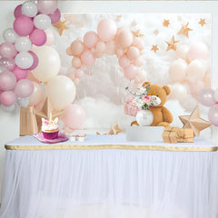 Lofaris Rosa Creme Teddybär Babyparty Hintergrund mit goldenen Sternen, süße Kulisse für Fotoshooting und Kindergeburtstag