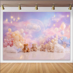 Lofaris Pastell Babyfotohintergrund mit Teddybären Luftballons und Sternen, zauberhafte Kulisse für Neugeborenen- und Kinderfotoshooting
