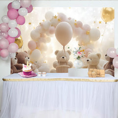 Lofaris Sanfter Teddybär Babyparty Hintergrund mit Wolken und goldenen Sternen, verträumte Fotowand für Babyfotos und Feiern