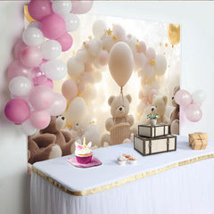 Lofaris Sanfter Teddybär Babyparty Hintergrund mit Wolken und goldenen Sternen, verträumte Fotowand für Babyfotos und Feiern