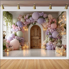 Lofaris Pastellfarbener Ballonbogen Babyparty Hintergrund mit Blumen, verträumte Fotokulisse für Fotoshootings und Feiern