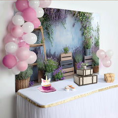 Lofaris Rustikaler Frühlingslandschaft Hintergrund mit Lavendel und Holzleiter, blaue Wand für Fotostudio Porträt und Dekoration