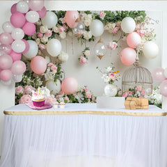 Lofaris Romantischer Blumenfotohintergrund mit rosa und weißen Ballons, elegante Kulisse für professionelle Fotografie und Eventdekoration