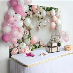 Lofaris Romantischer Blumenfotohintergrund mit rosa und weißen Ballons, elegante Kulisse für professionelle Fotografie und Eventdekoration