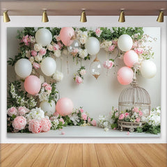 Lofaris Romantischer Blumenfotohintergrund mit rosa und weißen Ballons, elegante Kulisse für professionelle Fotografie und Eventdekoration