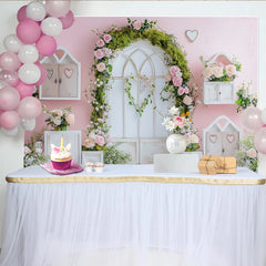 Lofaris Romantischer rosa Blumenbogen Fotohintergrund mit Rosen und Moos, elegante Kulisse für Frühlingsfotoshootings oder Dekoration