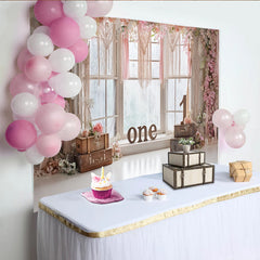 Lofaris Rosa Blumen Makramee Erster Geburtstag Hintergrund für Mädchen, rustikale Boho Fotowand für Babyfotografie