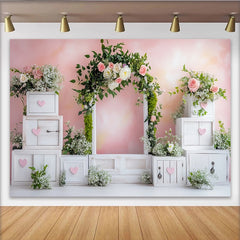 Lofaris Romantischer Blumen-Fotohintergrund mit Rosen und Holzboxen, eleganter Wandteppich für professionelles Fotostudio
