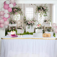 Lofaris Romantischer Blumen Fotohintergrund mit rosa Rosen und grünen Ranken, elegante weiße Holz Fotowand für Porträts und Hochzeitsdekoration