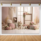 Lofaris Rosa Blumen Erster Geburtstag Hintergrund für Mädchen, Boho-Stil, rustikale Fotowand für Baby-Mädchen Fotoshooting und Partydekoration