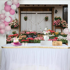 Lofaris Frühlingsblumen Hintergrund mit Holztür und bunten Rosen Tulpen, natürliche Fotowand für Fotoshooting und Garten Dekoration