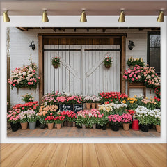 Lofaris Frühlingsblumen Hintergrund mit Holztür und bunten Rosen Tulpen, natürliche Fotowand für Fotoshooting und Garten Dekoration