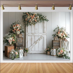 Lofaris Eleganter rustikaler Scheunentor Blumen Hintergrund für Hochzeitsfotografie, Vintage Holzwand Kulisse mit Laternen für Events