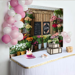 Lofaris Frühlingsblumenladen Fotohintergrund mit bunten Tulpen und Rosen, charmante Kulisse für Studiofotografie und Eventdekoration