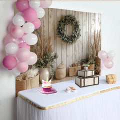 Lofaris Rustikaler Holz Fotohintergrund mit Eukalyptuskranz und Pampasgras, natürliche Kulisse für professionelle Fotoshootings