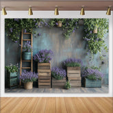 Lofaris Rustikaler Lavendel Fotohintergrund mit Holz und grünen Pflanzen, Vintage Kulisse für professionelle Fotoshootings