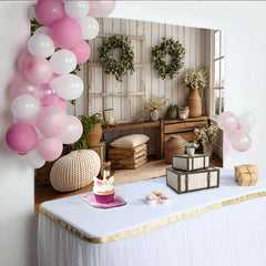 Lofaris Rustikaler Landhausstil Fotohintergrund mit weißer Holzplankenwand und Eukalyptuskranz, natürliche Kulisse für Porträtfotos