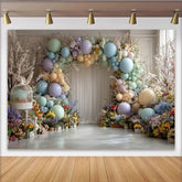 Lofaris Pastell-Luftballons Babyparty Hintergrund mit Frühlingsblumen und Bogen, wunderschöne Fotowand für Fotoshooting und Partydekoration