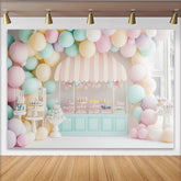 Lofaris Pastellfarbener Ballon Süßigkeitenstand Fotohintergrund für Kinder, süße Kulisse für Babyparty und Fotoshooting