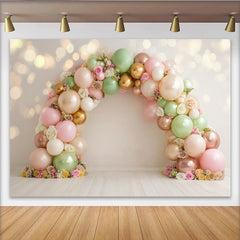 Lofaris Pastellfarbener Ballonbogen Fotohintergrund mit Blumen und Bokeh-Effekt, elegante Kulisse für Babyparty Geburtstag Fotoshooting