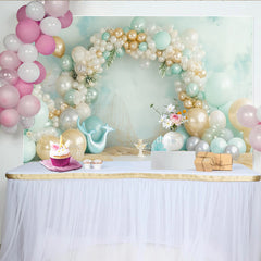 Lofaris Mintgrün Gold Meerjungfrau Fotohintergrund für Mädchen, elegante Unterwasser-Kulisse mit Luftballons für Fotoshooting