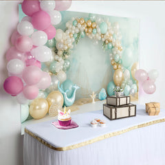 Lofaris Mintgrün Gold Meerjungfrau Fotohintergrund für Mädchen, elegante Unterwasser-Kulisse mit Luftballons für Fotoshooting