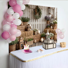 Lofaris Rustikaler Herbstfotohintergrund mit weißen Kürbissen und Heuballen, dekorative Kulisse für professionelles Fotostudio