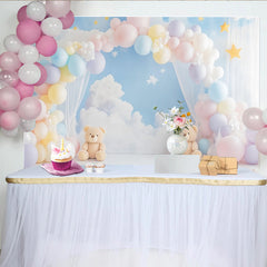 Lofaris Traumhafter Pastellwolken Babyparty Hintergrund mit Luftballons und Sternen, niedliche Fotowand für Neugeborene und Kinder