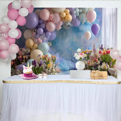 Lofaris Zarter Frühlingsblumen-Ballon-Hintergrund in Pastellfarben für Fotos, wunderschöne Kulisse mit Tulpen für Fotostudio-Dekoration