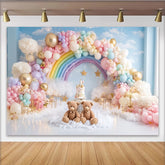 Lofaris Pastell Regenbogen Geburtstagshintergrund mit Luftballons und Wolken, traumhafte Fotokulisse für Babyparty Fotoshooting Dekoration